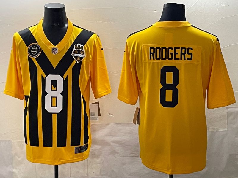 Men Pittsburgh Steelers #8 Rodgers Yellow Retro 2025 Nike Limited NFL Jersey style 003